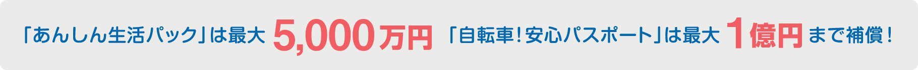 「あんしん生活パック」は最大5,000万円　「自転車！安心パスポート」は最大1億円まで補償！